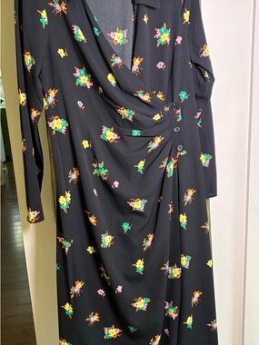 ASOS Black Long-Sleeve Floral Wrap-Style Dress